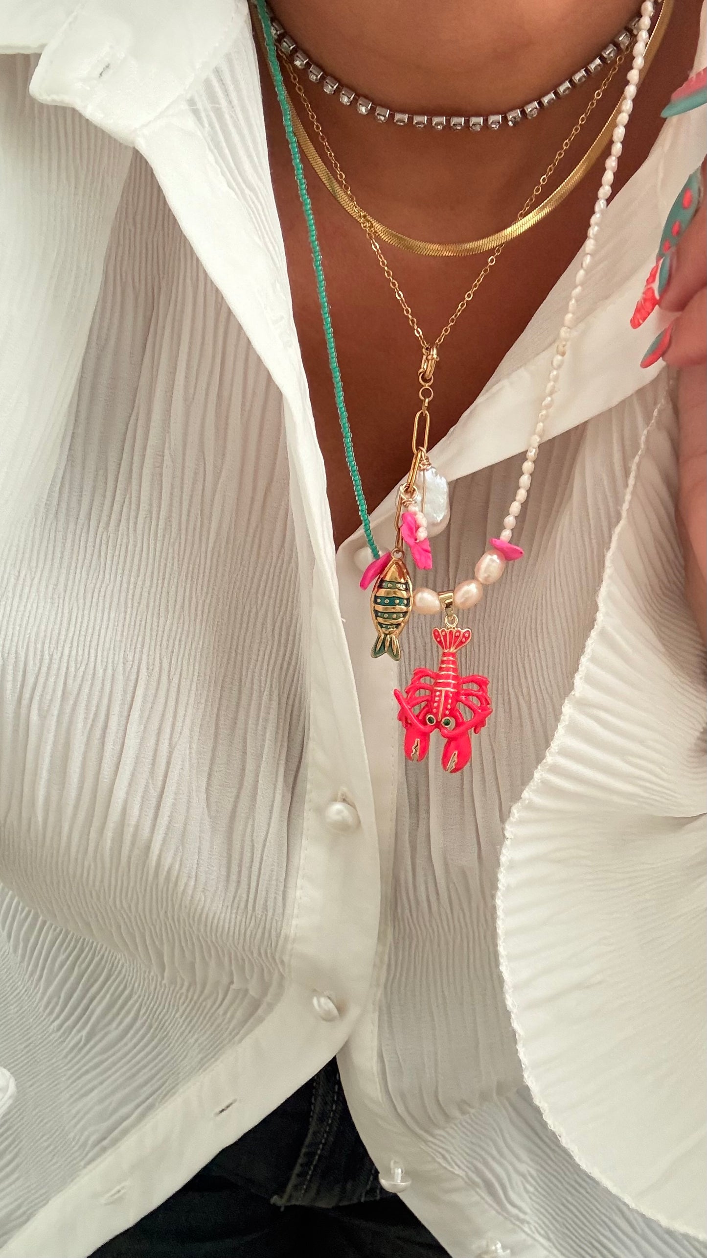 Pink Lobster Necklace