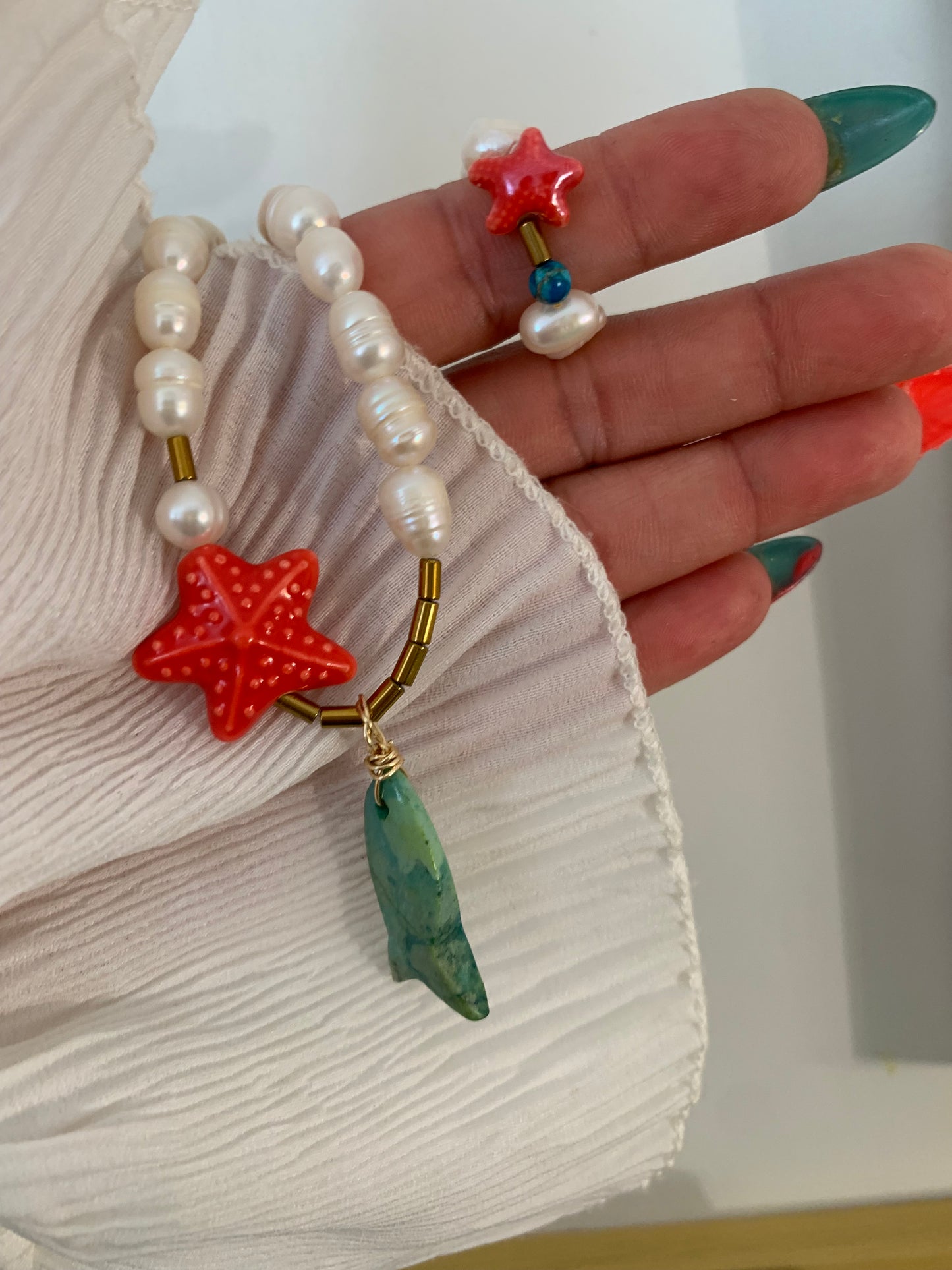 Anillo Perlas Estrella de Mar Coral Turquesa | Ocean Pearl Ring | New